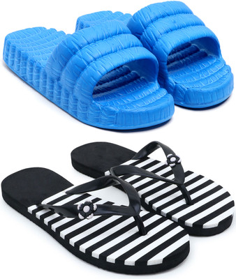 Tellinn Women Flip Flops(Blue, Black , 7)