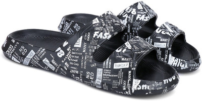 BERSACHE Men Slides(Black, White , 8)