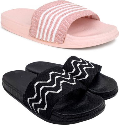 KAPYANSH Women Slides(Pink, Black , 6)