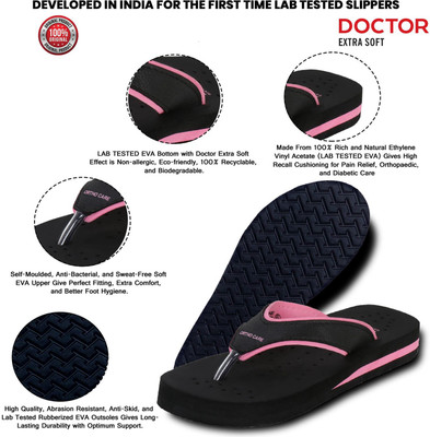DOCTOR EXTRA SOFT Women DOCTOR EXTRA SOFT Ortho Care Diabetic Orthopaedic Comfort Dr Slippers and Flipflops For Women's and Girl's Flip Flops(Black, Pink , 9)
