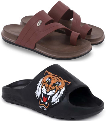 Pampy Angel Men Slippers(Brown, Black , 7)