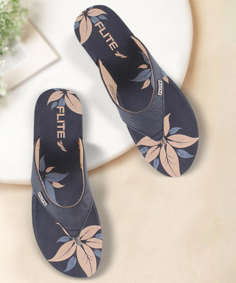 FLITE Women Flip Flops(Black, Beige , 6)