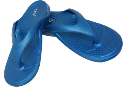 Doubleu Women Women California Metal Blue Flip Flops(Blue , 8)