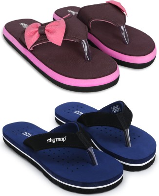 Skytrap Women Slippers(Pink, Navy , 7)