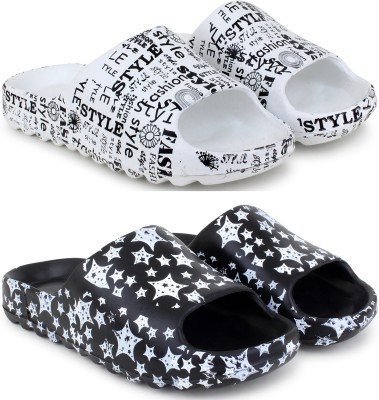 KAPYANSH Men Slides(White, Black , 6)