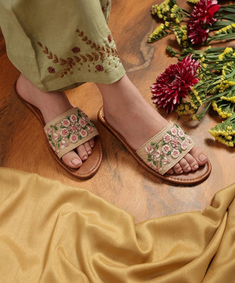 Opive Fashion Hub Women Slides(Beige , 8)