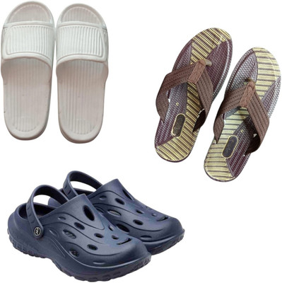 BLIBBERS Men Slippers(White, Brown, Navy , 7)