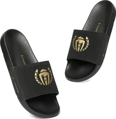 Chupps Men ICC Champion Force Black/Gold Men's Comfortable Slides & Flip Flop Slides(Black, Gold , 8)