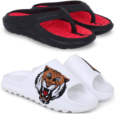 KAPYANSH Men Slippers(Red, White , 8)