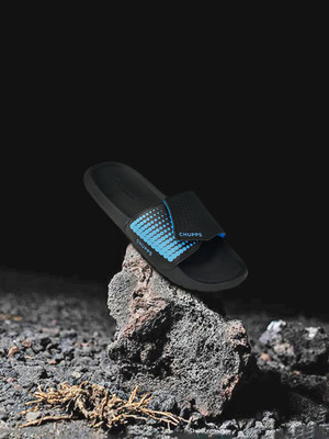 Chupps Men Offset Black Slides Slippers Soft FootbedLightweight Flip Flops For Slides(Black , 6)