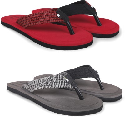 FLIPJONES Men Flip Flops(Red, Grey , 6)