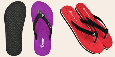 DASHNY Women Flip Flops(Purple, Red , 5)