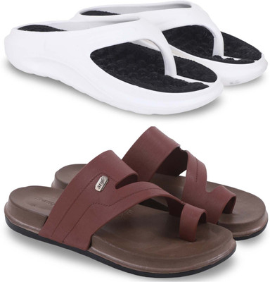 Kapani Fashion Men Slippers(White, Brown , 8)