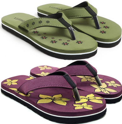 VAHMAH Women Slippers(Green, Purple , 5)