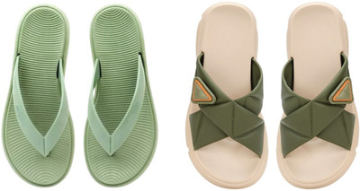Shivaru trader Women Slippers(Green, Green , 4)