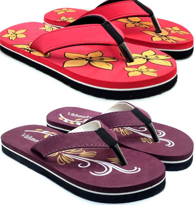 VAHMAH Women Slippers(Red, Maroon , 4)
