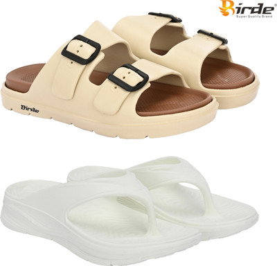 Birde Men Slippers(Beige, White , 6)