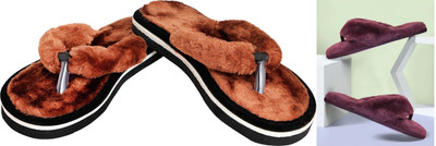 rexizone Women Flip Flops(Brown, Maroon , 5)