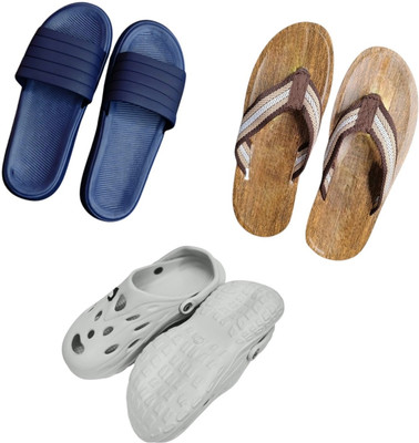 BLIBBERS Men Slippers(Blue, Brown, Off White , 9)