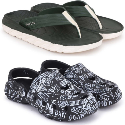 Kapani Fashion Men Slippers(Green, Black , 6)