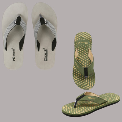 PKKART Men Slippers(Grey, Green , 8)