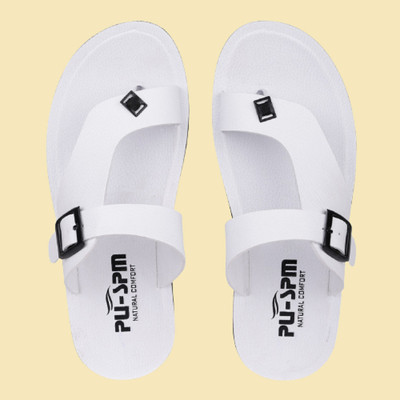 PU-SPM Men Flip Flops(White , 6)