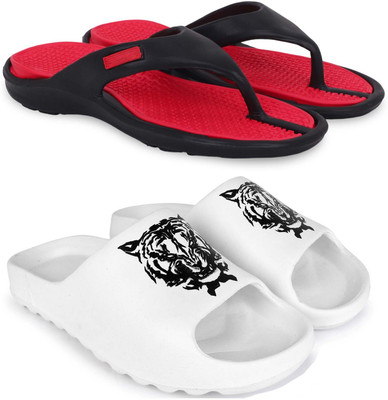 Kapani Fashion Men Slippers(Red, White , 6)