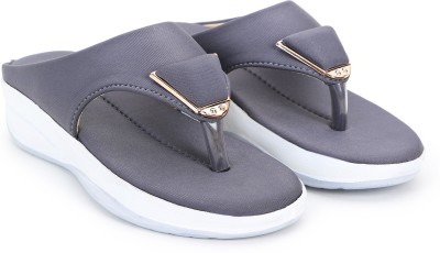 TWO SOFT Women Flip Flops(Grey , 6)