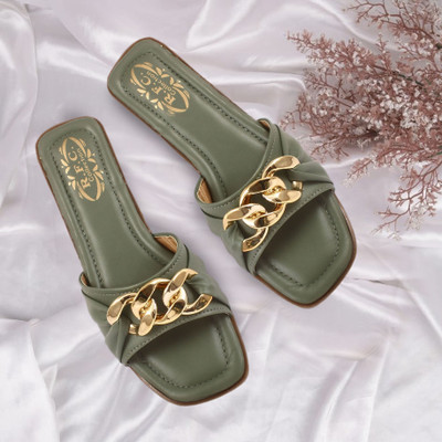 R F C Women Slippers(Green , 8)