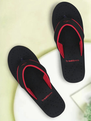 TREATTOES Women Women's House Slipper Ortho Care Dr Orthopaedic Diabetic Comfortable Slipper Flip Flops(Black, Red , 7)