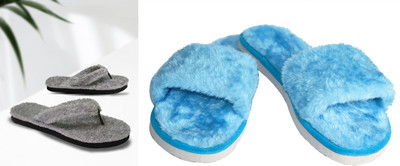rexizone Women Flip Flops(Grey, Blue , 5)