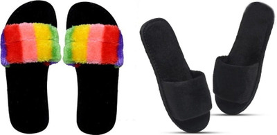 rexizone Women Slides(Multicolor, Black , 6)
