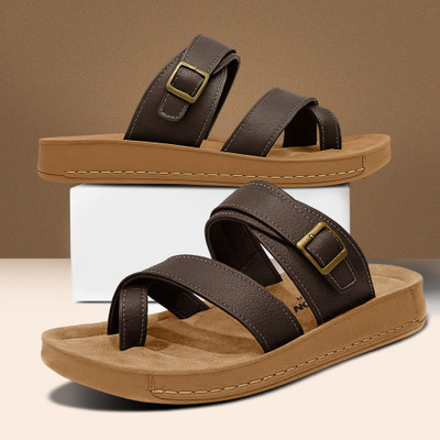 BRUTON Men Flip Flops(Brown , 10)