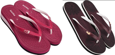 NISTHA Women Flip Flops(Maroon, Maroon , 8)