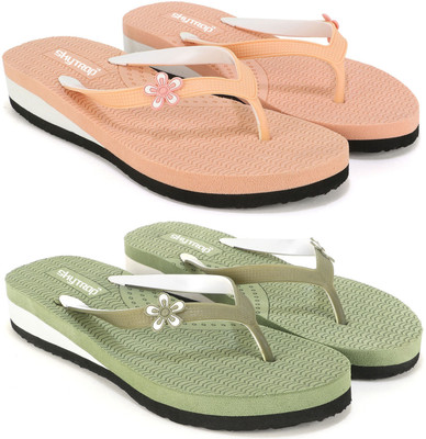 Skytrap Super Soft Women Flip Flops(Pink, Green , 4)
