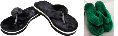 rexizone Women Flip Flops(Black, Maroon , 5)