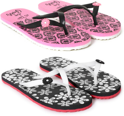 Flipperz Women Womens Comfort Stylish colorful Printed Flip Flops combo (Pack Of 2 pairs) Slippers(Multicolor , 7)