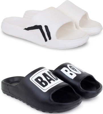 Pampy Angel Men Slippers(White, Black , 9)