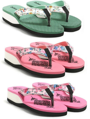 zebio Women Slippers(Green, Pink, Pink , 5)