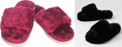 rexizone Women Slides(Black, Maroon , 7)