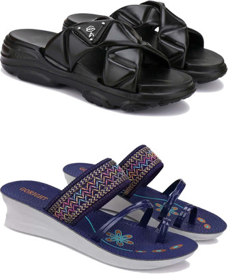 Pennen Women Slippers(Blue, Black , 7)