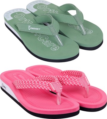 Dashny Women Slippers(Green, Pink , 4)