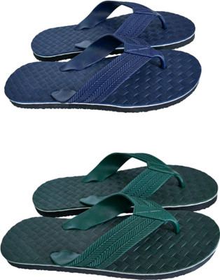 BreeZy Men Flip Flops(Navy, Green , 6)