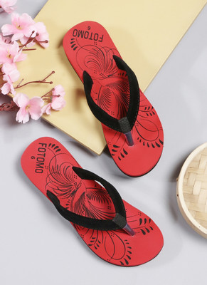 FOTOMO Women Slippers(Red , 6)