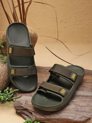 WELCOME Men Lightweight with Arch Support Durable Anti-Skid & Stylish Dailywear| Slides(Olive , 10)