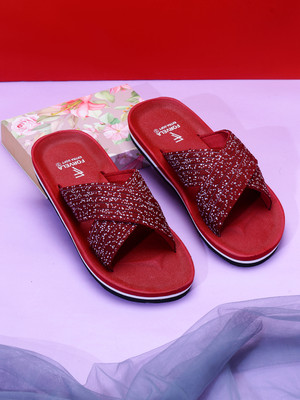 FORVELA Women Doctor Slipper For Women Flat Soft Ortho Diabetic Orthopaedic Pregnancy Sliders Flip Flops(Maroon , 8)