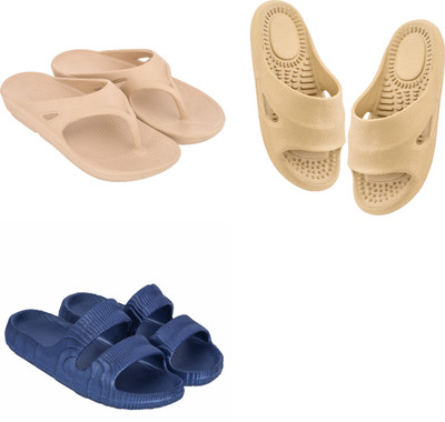 Feel alive Men Slippers(Blue, Beige , 9)