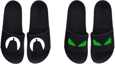 nvisan Men Slides(White, Green, Black , 7)