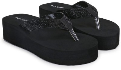 TWO SOFT Women Stylish Women Slippers Lightweight Comfort Fancy Flip Flops For women& Girls Slippers(Black , 4)