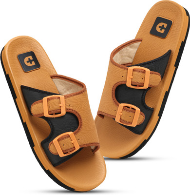 Footup Men Newly Launch Stylish | Cushioned | Comfortable | Breathable | Adjustable Strap Slippers(Tan , 8)
